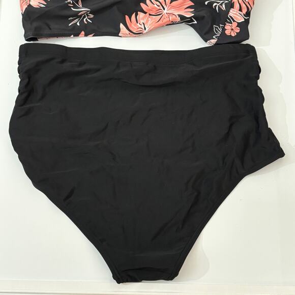 Yonique Black Coral Floral High Waisted Plus Size Bikini Swimwear NWT Size 12W - Picture 8 of 11